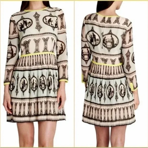 TED BAKER Tea for Two Cameo Silhouette Print Pleat Skirt Dress - Size 3 - Picture 2 of 9